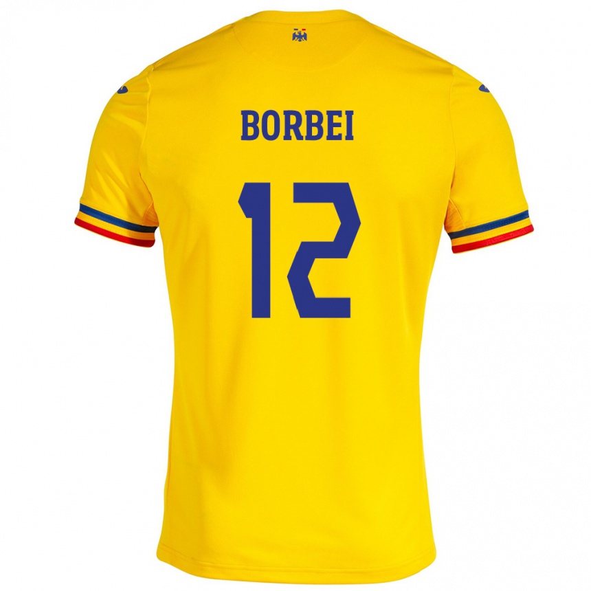 Niño Fútbol Camiseta Rumania Alexandru Borbei #12 Amarillo 1ª Equipación 24-26 México