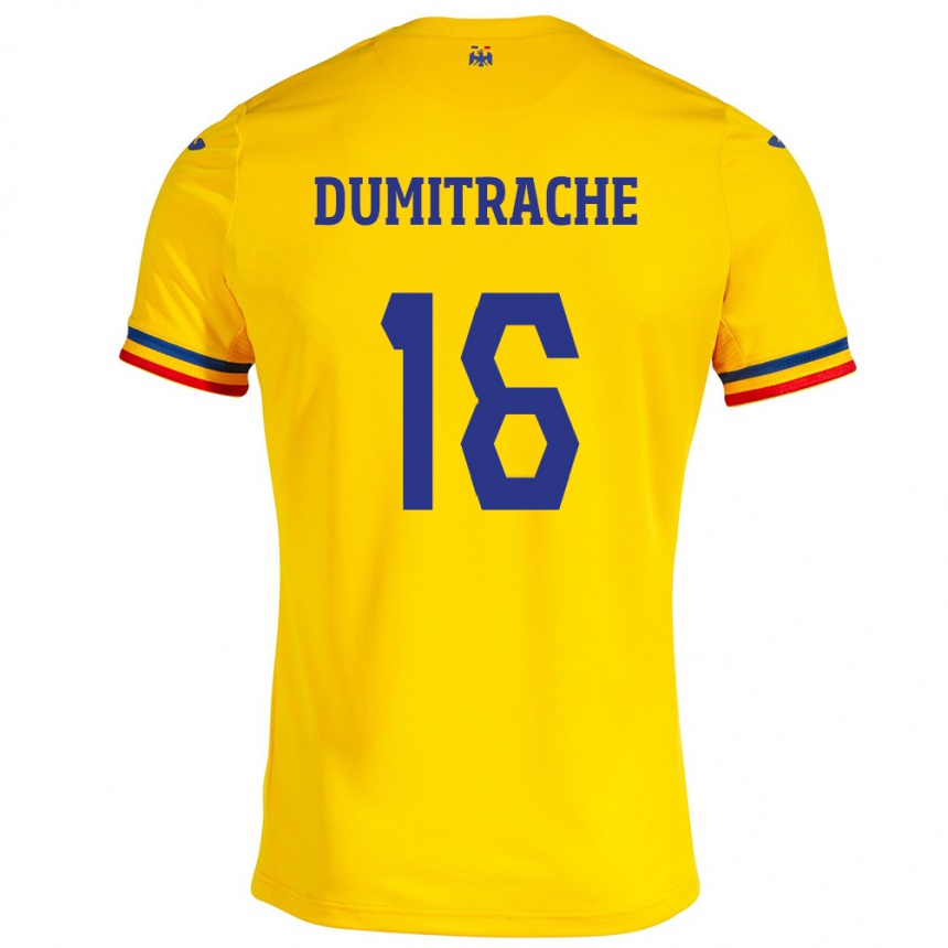 Niño Fútbol Camiseta Rumania Valentin Dumitrache #16 Amarillo 1ª Equipación 24-26 México