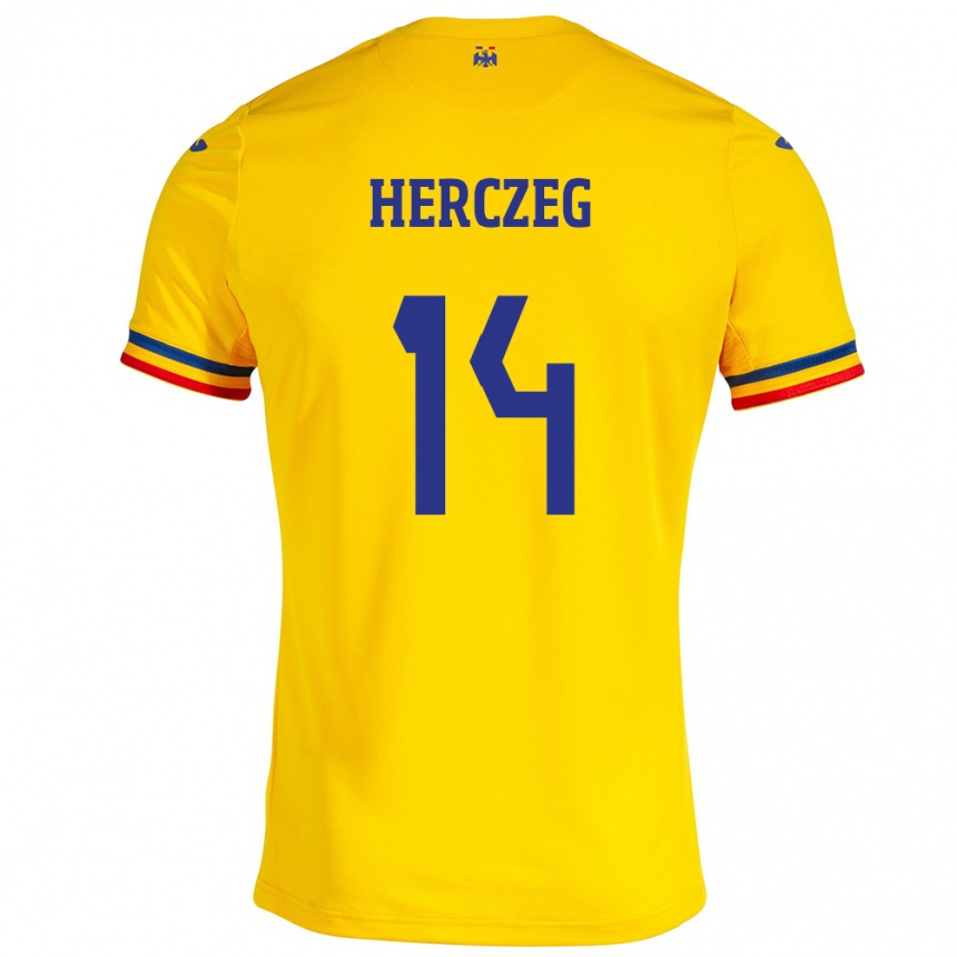 Niño Fútbol Camiseta Rumania Andrea Herczeg #14 Amarillo 1ª Equipación 24-26 México