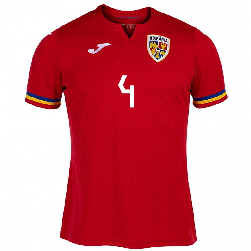 Niño Fútbol Camiseta Rumania Ștefan Duțu #4 Rojo 2ª Equipación 24-26 México