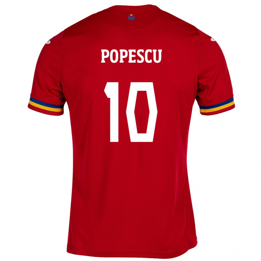 Niño Fútbol Camiseta Rumania Octavian Popescu #10 Rojo 2ª Equipación 24-26 México