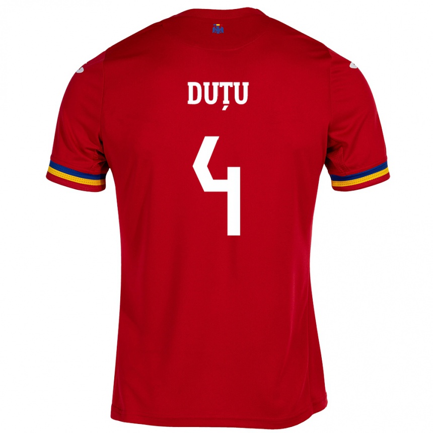 Niño Fútbol Camiseta Rumania Ștefan Duțu #4 Rojo 2ª Equipación 24-26 México
