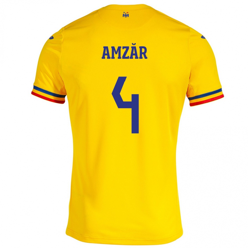 Hombre Fútbol Camiseta Rumania Costin Amzăr #4 Amarillo 1ª Equipación 24-26 México