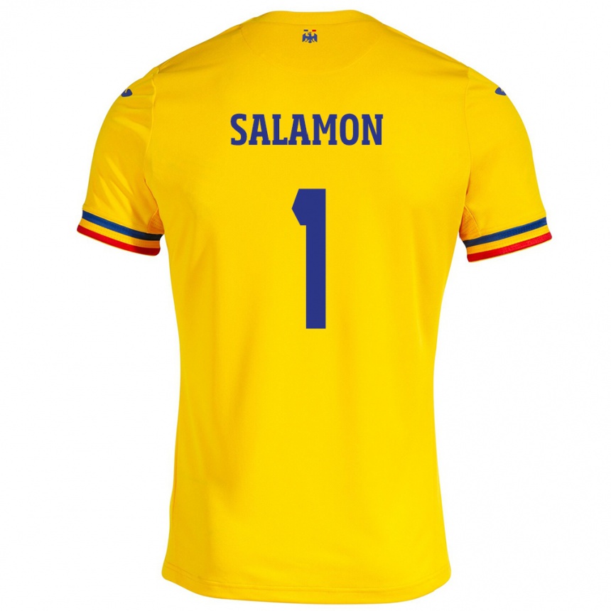 Hombre Fútbol Camiseta Rumania Szidonia Salamon #1 Amarillo 1ª Equipación 24-26 México