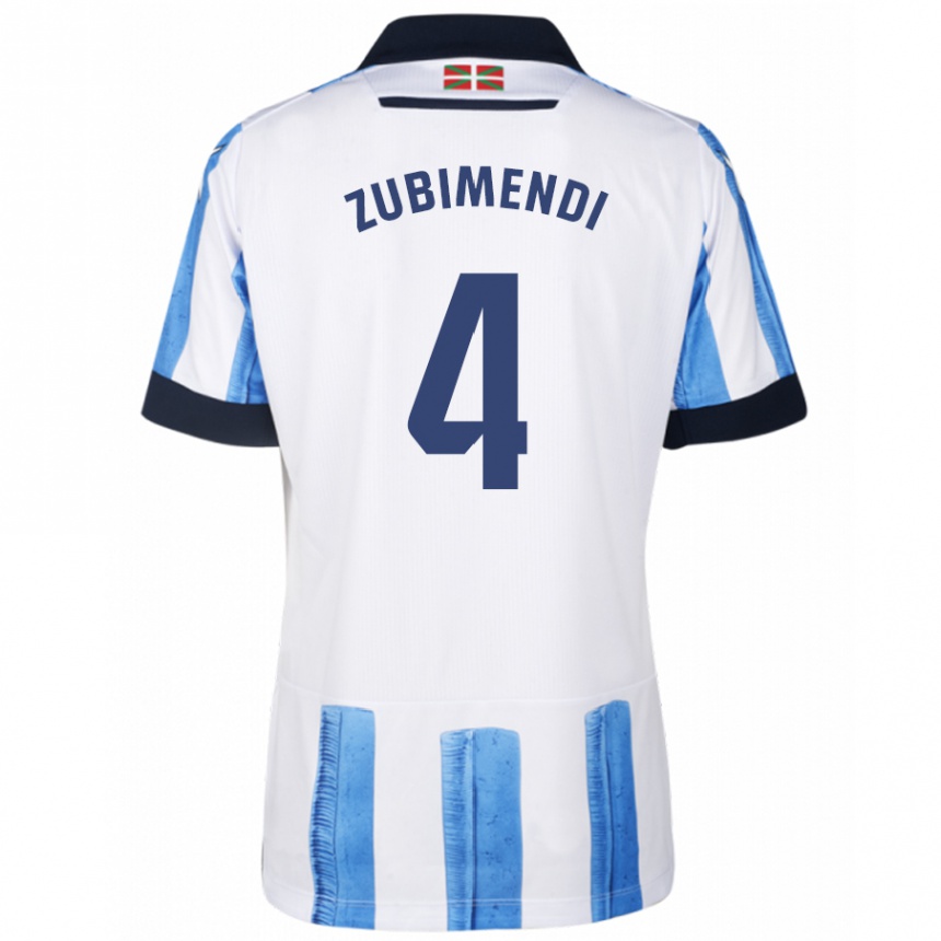 Niño Fútbol Camiseta Martín Zubimendi #4 Azul Blanco 1ª Equipación 2023/24 México