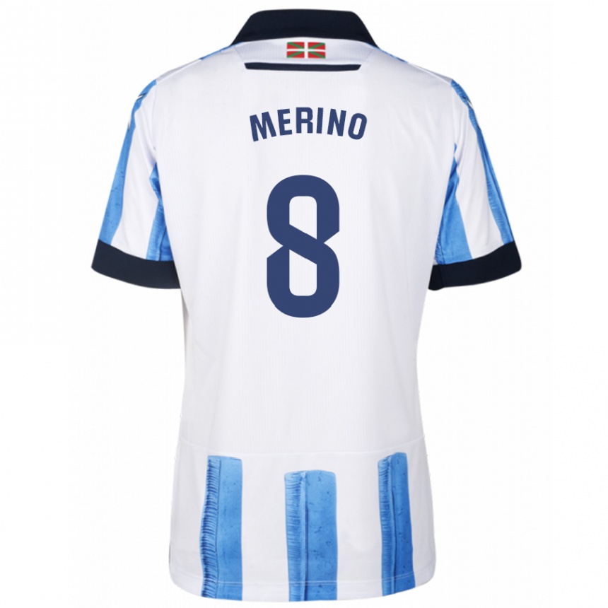 Niño Fútbol Camiseta Mikel Merino #8 Azul Blanco 1ª Equipación 2023/24 México