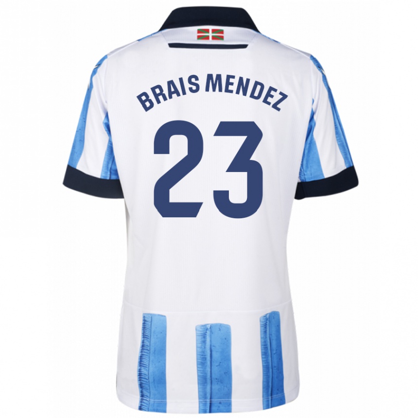 Niño Fútbol Camiseta Brais Méndez #23 Azul Blanco 1ª Equipación 2023/24 México