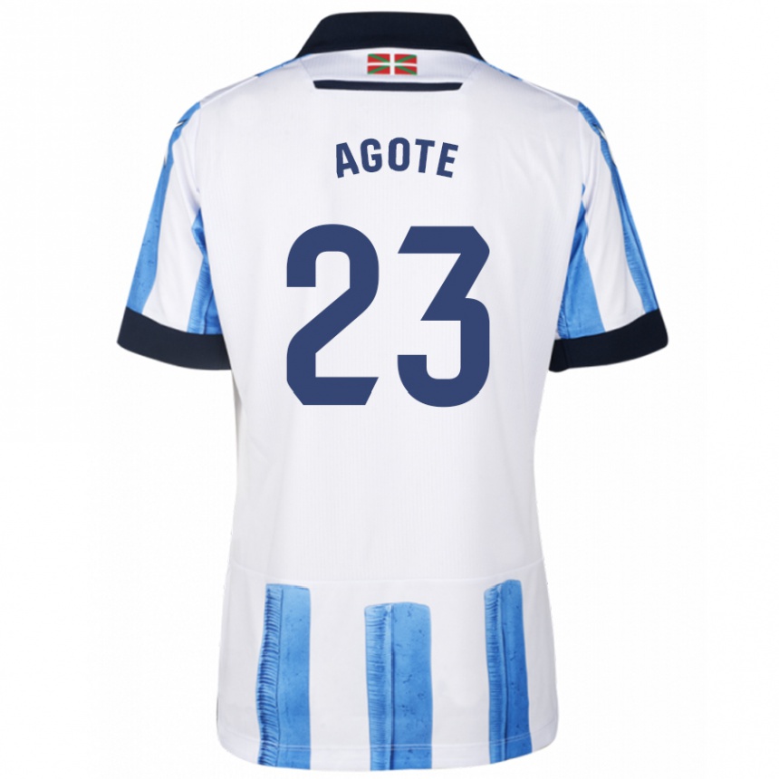 Niño Fútbol Camiseta Unax Agote #23 Azul Blanco 1ª Equipación 2023/24 México