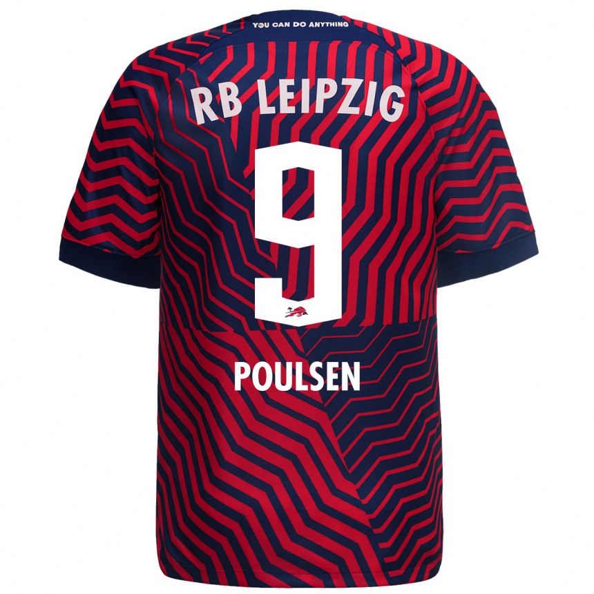 Niño Fútbol Camiseta Yussuf Poulsen #9 Azul Rojo 2ª Equipación 2023/24 México