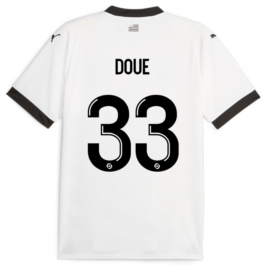 Niño Fútbol Camiseta Désiré Doué #33 Blanco 2ª Equipación 2023/24 México