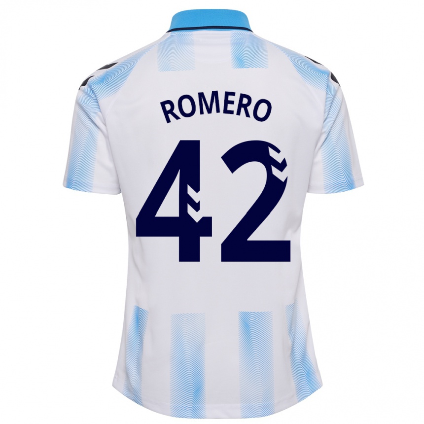 Niño Fútbol Camiseta Andrea Romero #42 Blanco Azul 1ª Equipación 2023/24 México