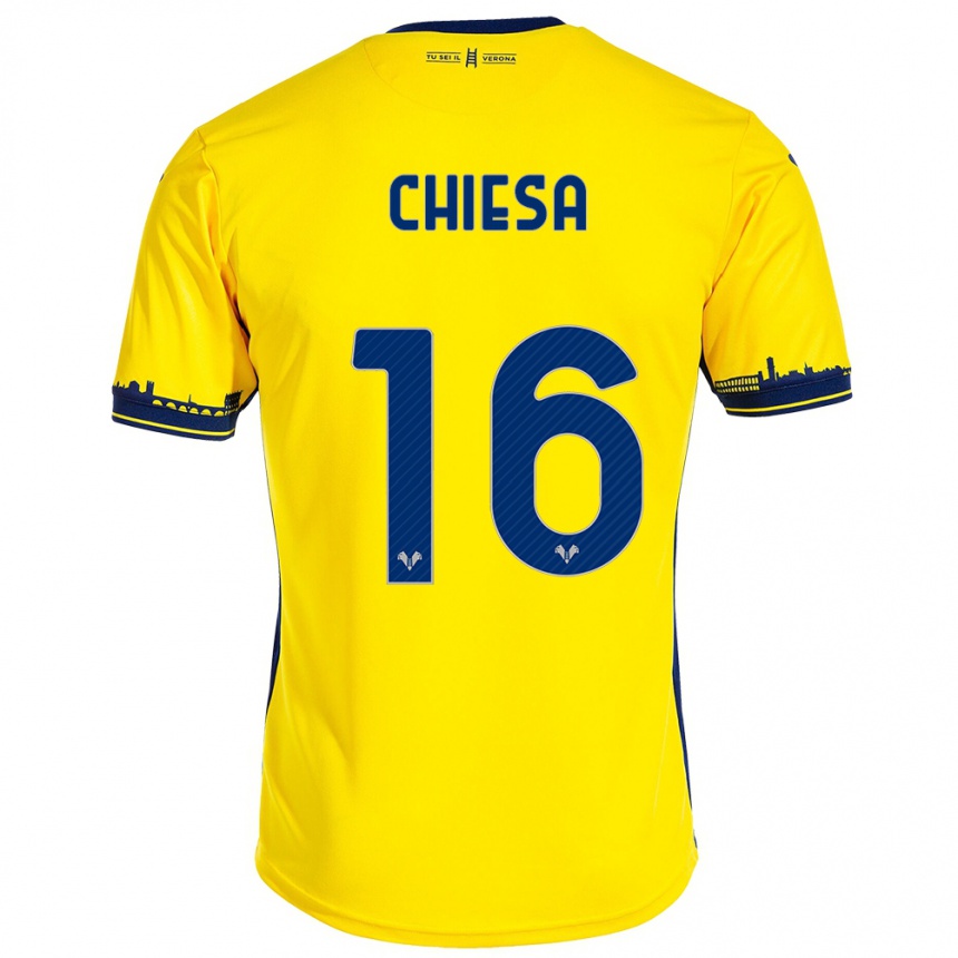 Niño Fútbol Camiseta Mattia Chiesa #16 Amarillo 2ª Equipación 2023/24 México