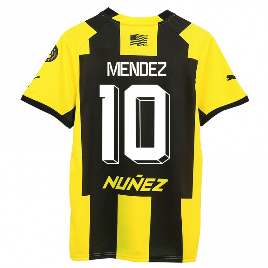 Hombre Fútbol Camiseta Kevin Méndez #10 Amarillo Negro 1ª Equipación 2023/24 México