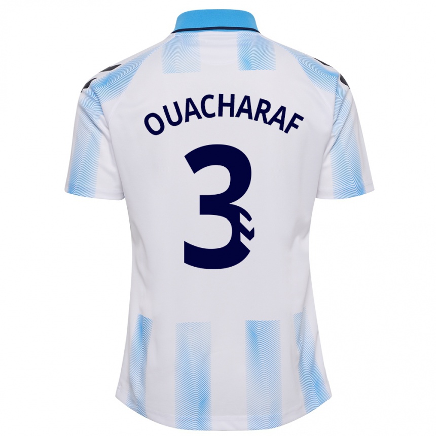 Hombre Fútbol Camiseta Bilal Ouacharaf #3 Blanco Azul 1ª Equipación 2023/24 México