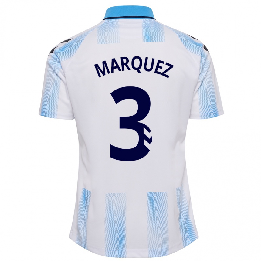 Hombre Fútbol Camiseta David Márquez #3 Blanco Azul 1ª Equipación 2023/24 México