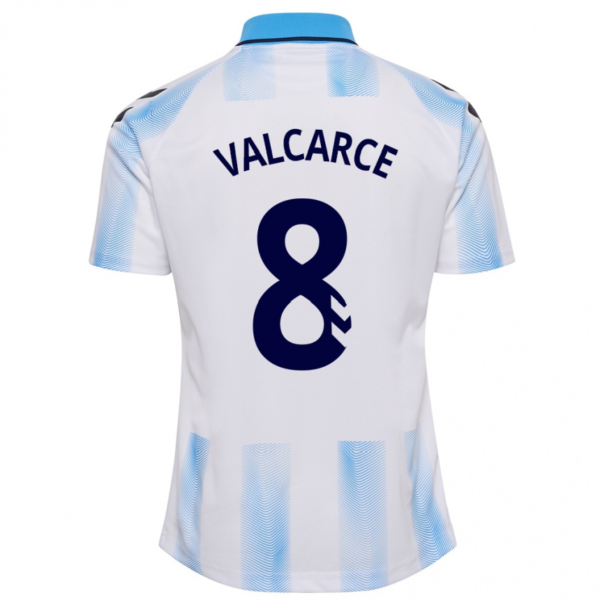 Hombre Fútbol Camiseta Alejandro Valcarce #8 Blanco Azul 1ª Equipación 2023/24 México