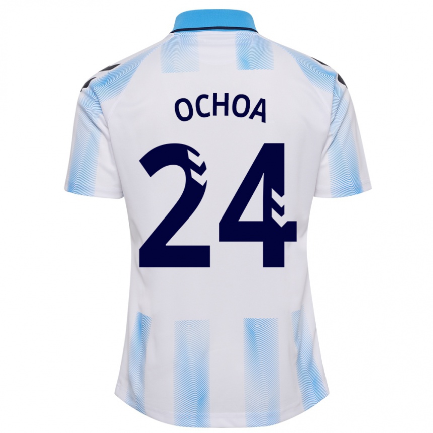 Mujer Fútbol Camiseta Aarón Ochoa #24 Blanco Azul 1ª Equipación 2023/24 México
