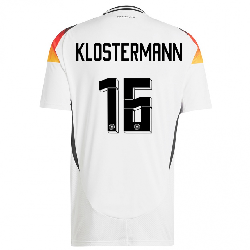 Niño Fútbol Camiseta Alemania Lukas Klostermann #16 Blanco 1ª Equipación 24-26 México