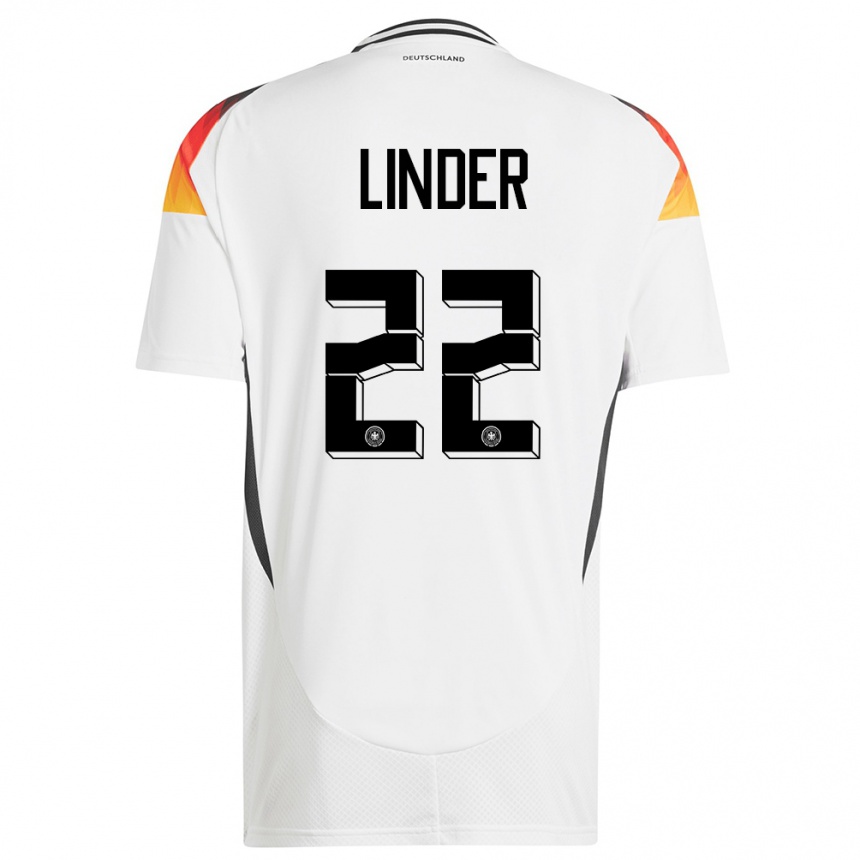 Niño Fútbol Camiseta Alemania Sarai Linder #22 Blanco 1ª Equipación 24-26 México