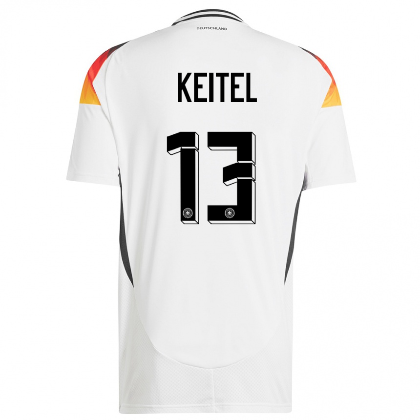 Niño Fútbol Camiseta Alemania Yannik Keitel #13 Blanco 1ª Equipación 24-26 México