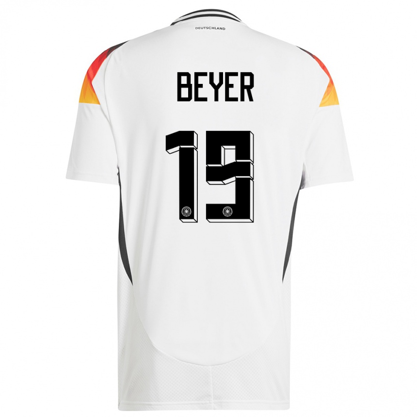 Niño Fútbol Camiseta Alemania Jordan Beyer #19 Blanco 1ª Equipación 24-26 México