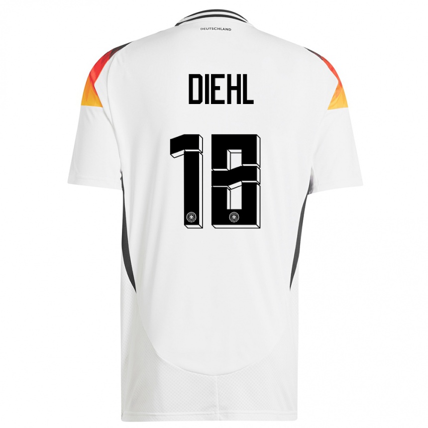 Niño Fútbol Camiseta Alemania Justin Diehl #18 Blanco 1ª Equipación 24-26 México