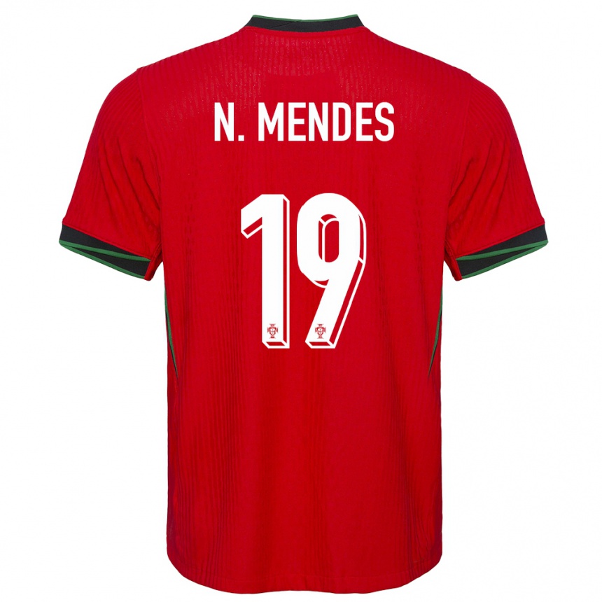 Niño Fútbol Camiseta Portugal Nuno Mendes #19 Rojo 1ª Equipación 24-26 México