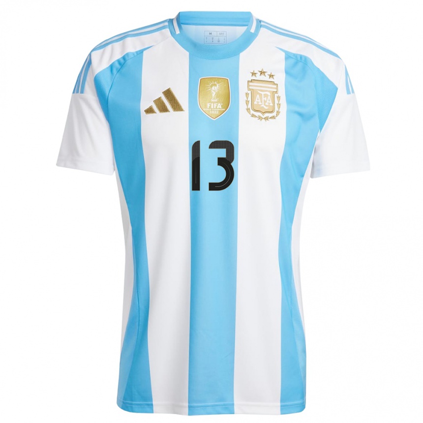 Niño Fútbol Camiseta Argentina Marcelo Herrera #13 Blanco Azul 1ª Equipación 24-26 México