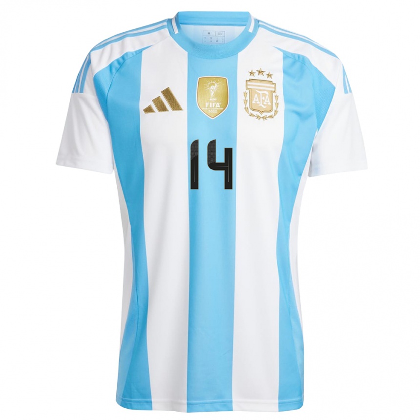 Niño Fútbol Camiseta Argentina Facundo Medina #14 Blanco Azul 1ª Equipación 24-26 México