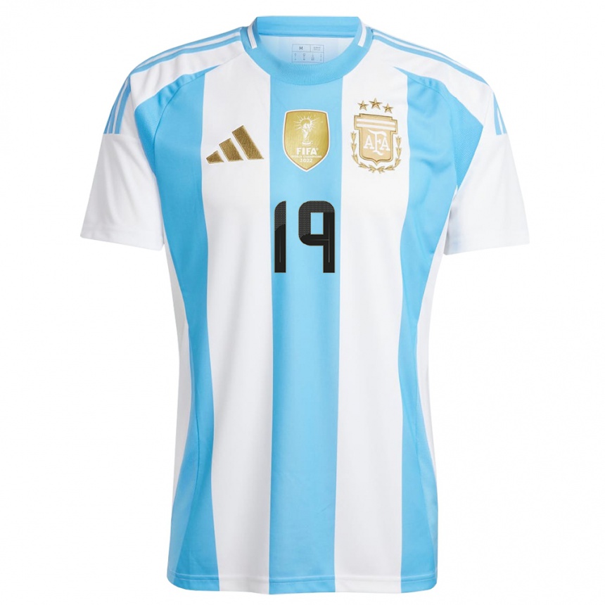 Niño Fútbol Camiseta Argentina Sergio Aguero #19 Blanco Azul 1ª Equipación 24-26 México