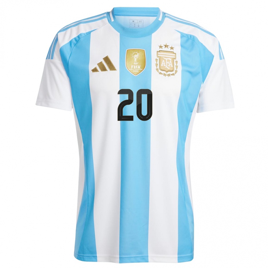 Niño Fútbol Camiseta Argentina Thiago Almada #20 Blanco Azul 1ª Equipación 24-26 México