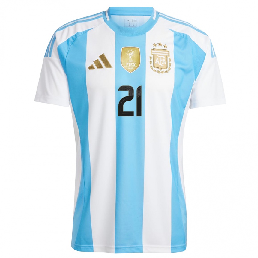 Niño Fútbol Camiseta Argentina Paulo Dybala #21 Blanco Azul 1ª Equipación 24-26 México