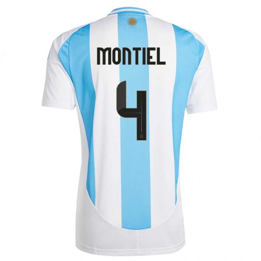 Niño Fútbol Camiseta Argentina Gonzalo Montiel #4 Blanco Azul 1ª Equipación 24-26 México