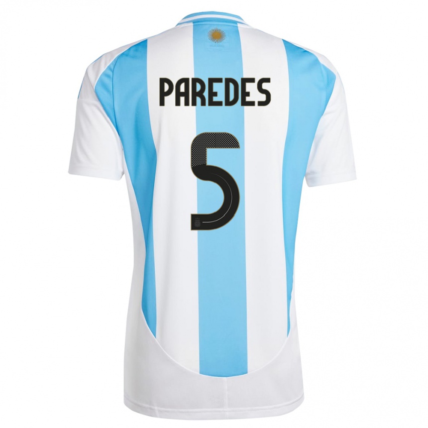 Niño Fútbol Camiseta Argentina Leandro Paredes #5 Blanco Azul 1ª Equipación 24-26 México