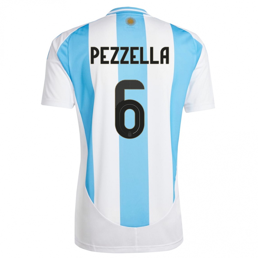 Niño Fútbol Camiseta Argentina German Pezzella #6 Blanco Azul 1ª Equipación 24-26 México