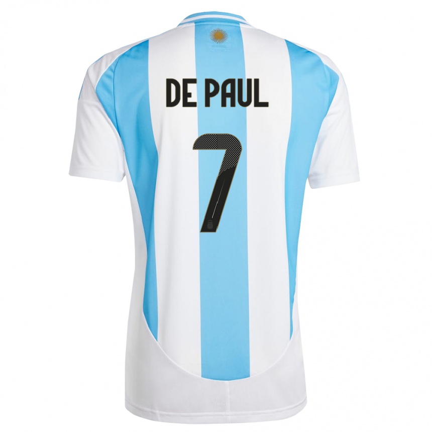 Niño Fútbol Camiseta Argentina Rodrigo De Paul #7 Blanco Azul 1ª Equipación 24-26 México
