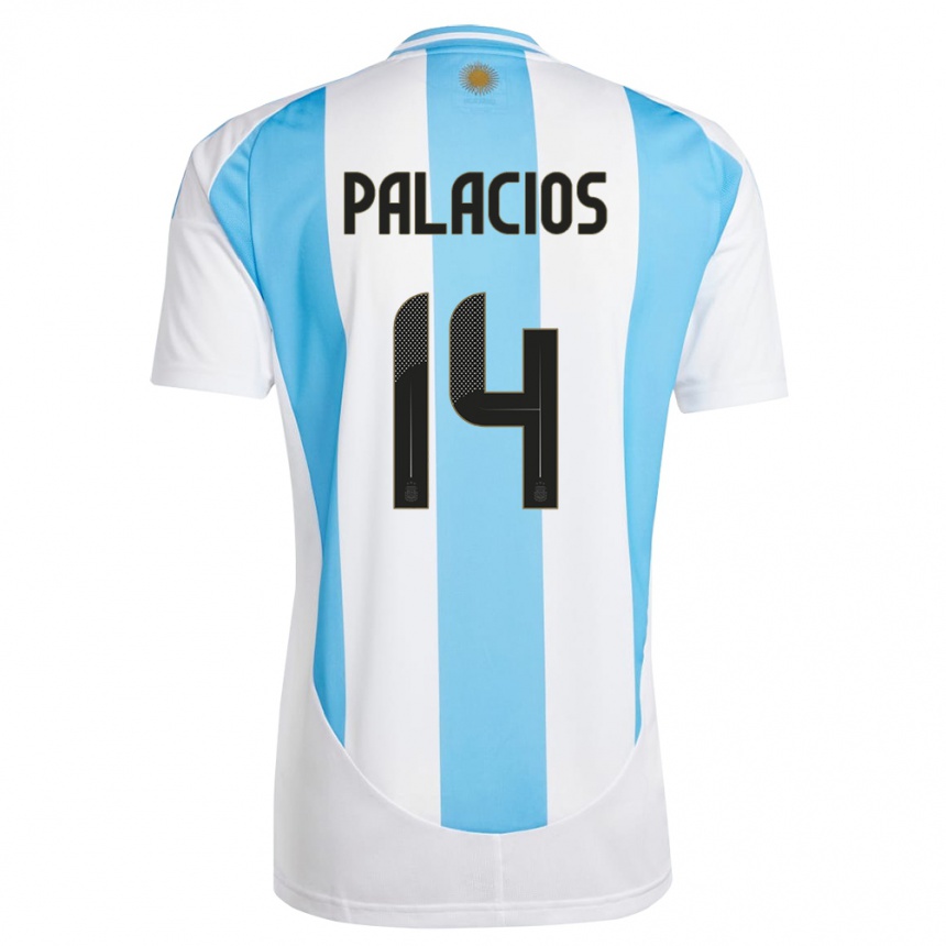 Niño Fútbol Camiseta Argentina Exequiel Palacios #14 Blanco Azul 1ª Equipación 24-26 México