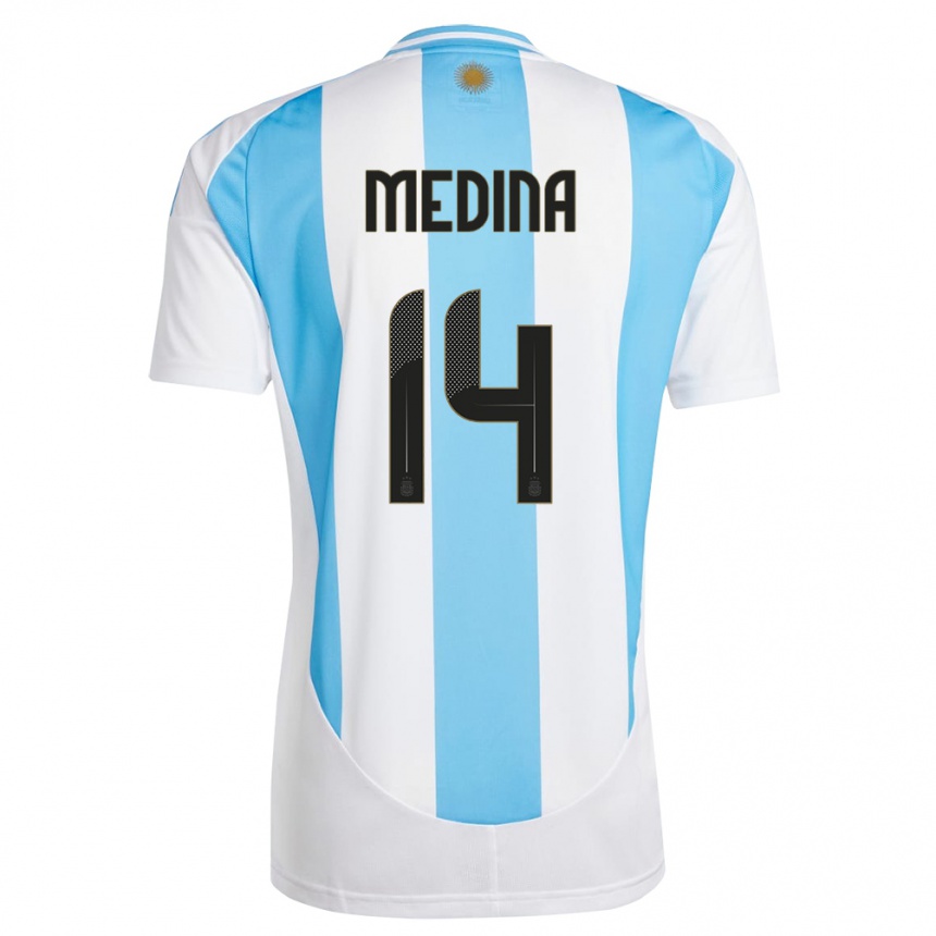 Niño Fútbol Camiseta Argentina Facundo Medina #14 Blanco Azul 1ª Equipación 24-26 México