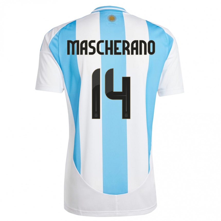 Niño Fútbol Camiseta Argentina Javier Mascherano #14 Blanco Azul 1ª Equipación 24-26 México