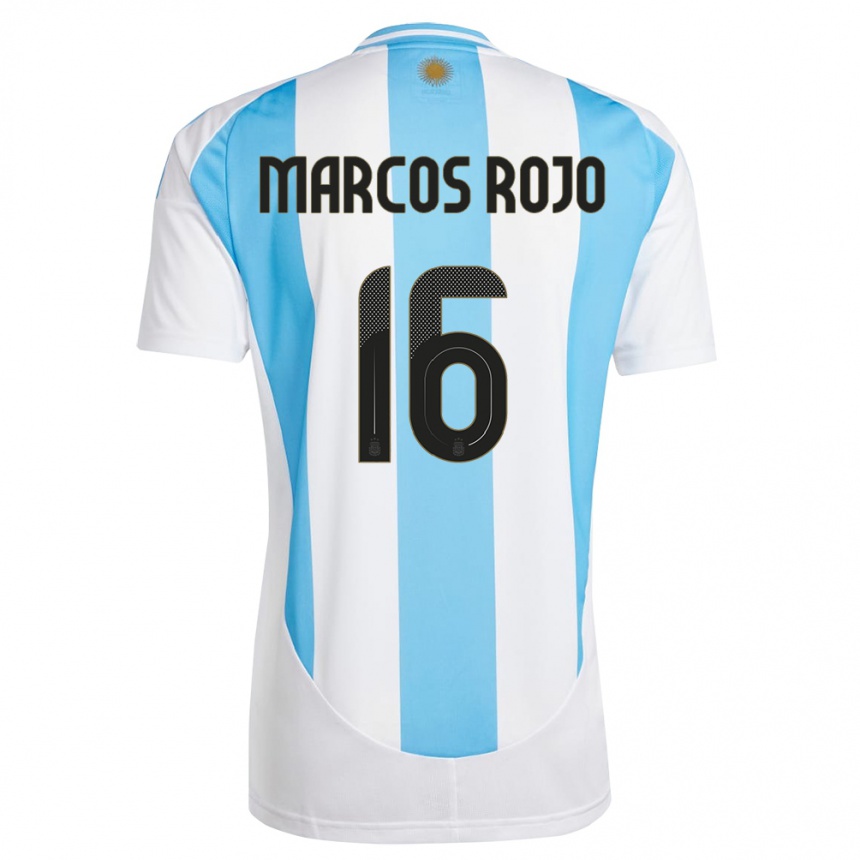 Niño Fútbol Camiseta Argentina Marcos Rojo #16 Blanco Azul 1ª Equipación 24-26 México