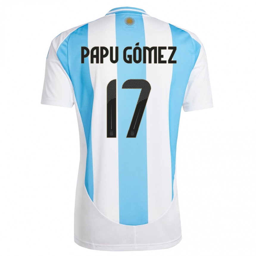 Niño Fútbol Camiseta Argentina Papu Gomez #17 Blanco Azul 1ª Equipación 24-26 México