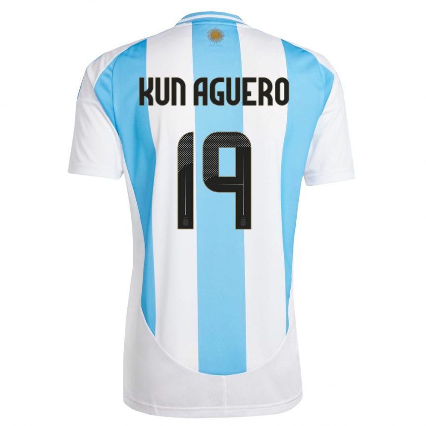 Niño Fútbol Camiseta Argentina Sergio Aguero #19 Blanco Azul 1ª Equipación 24-26 México