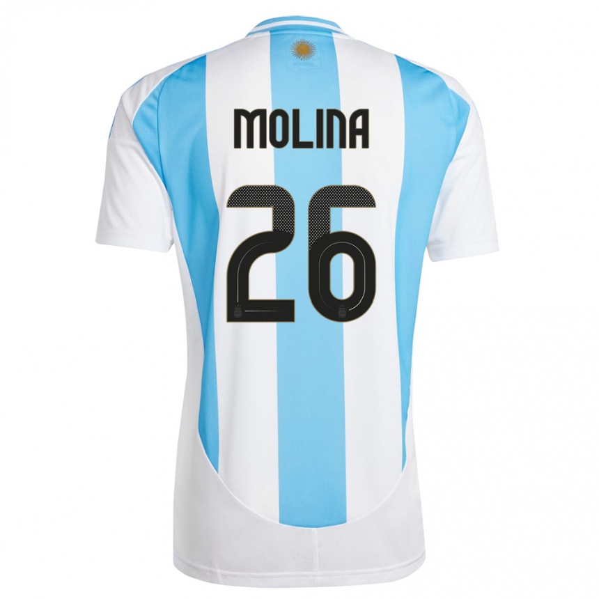 Niño Fútbol Camiseta Argentina Nahuel Molina #26 Blanco Azul 1ª Equipación 24-26 México