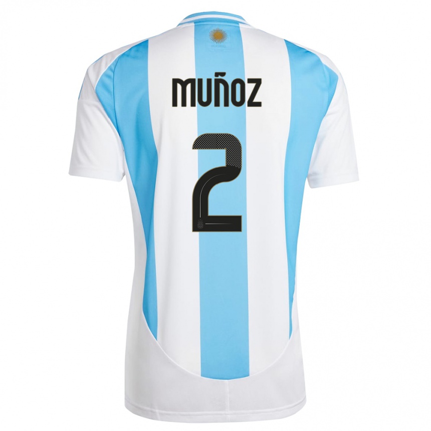 Niño Fútbol Camiseta Argentina Luana Munoz #2 Blanco Azul 1ª Equipación 24-26 México