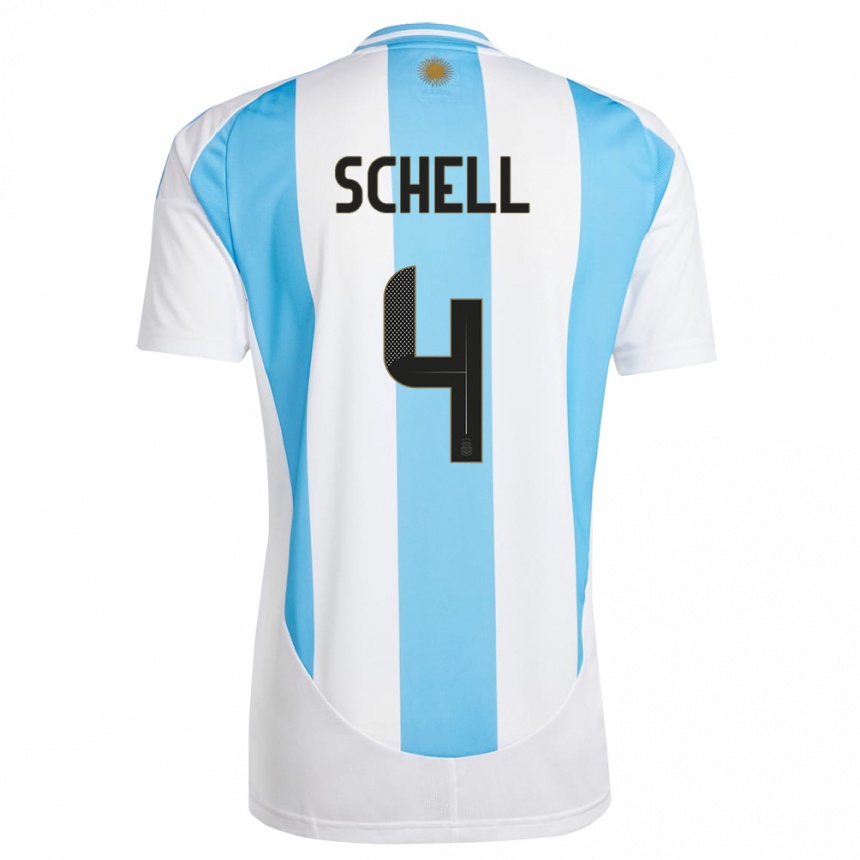 Niño Fútbol Camiseta Argentina Sofia Schell #4 Blanco Azul 1ª Equipación 24-26 México