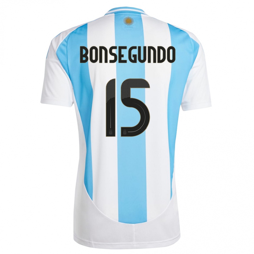 Niño Fútbol Camiseta Argentina Florencia Bonsegundo #15 Blanco Azul 1ª Equipación 24-26 México