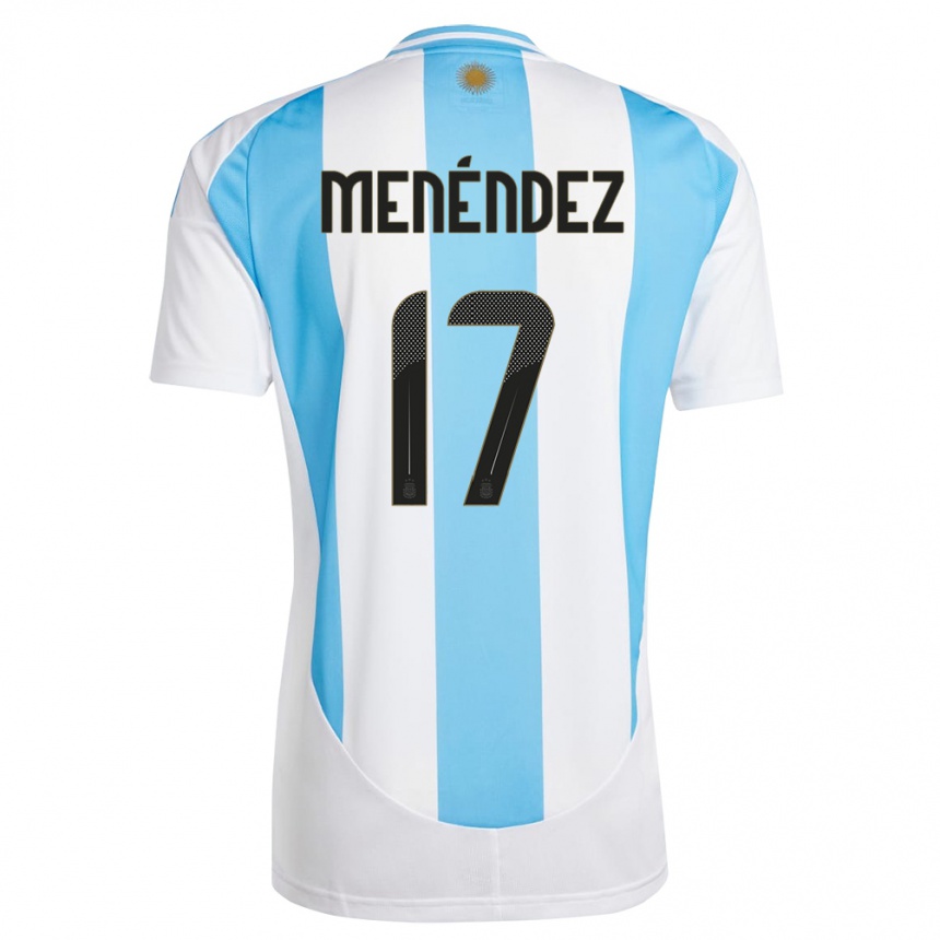 Niño Fútbol Camiseta Argentina Milagros Menendez #17 Blanco Azul 1ª Equipación 24-26 México