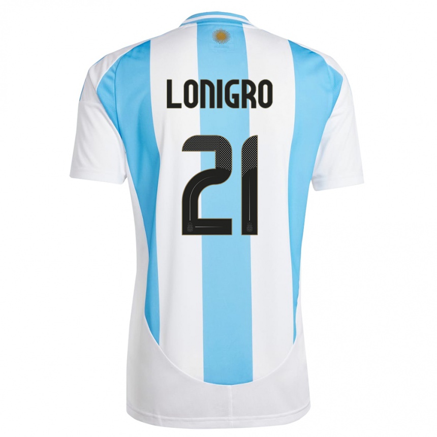 Niño Fútbol Camiseta Argentina Erica Lonigro #21 Blanco Azul 1ª Equipación 24-26 México