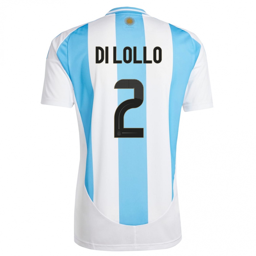 Niño Fútbol Camiseta Argentina Lautaro Di Lollo #2 Blanco Azul 1ª Equipación 24-26 México