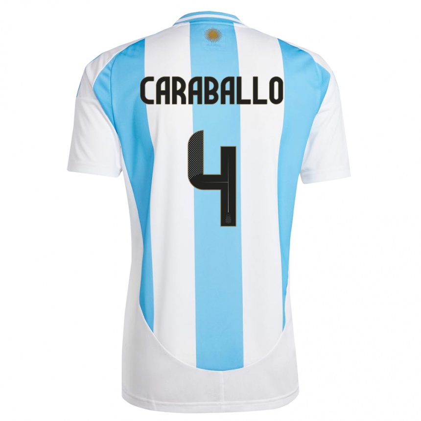 Niño Fútbol Camiseta Argentina Brian Caraballo #4 Blanco Azul 1ª Equipación 24-26 México